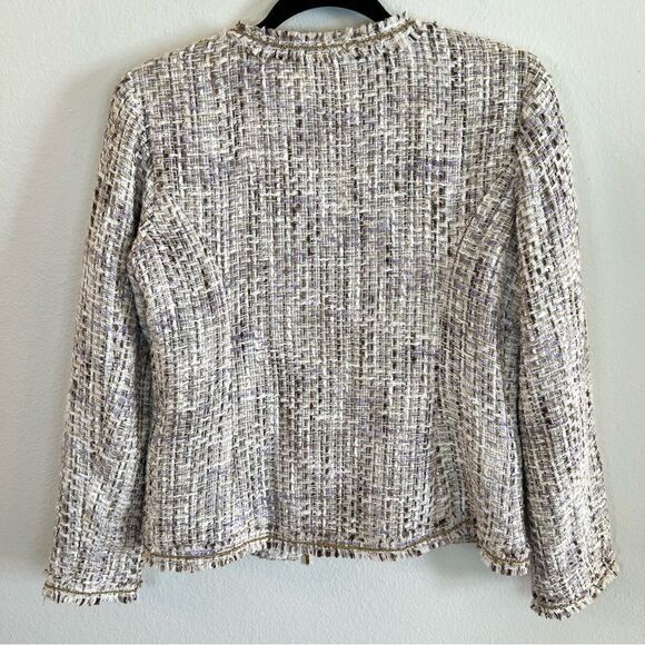 Chico’s Jacket Size 0 (small 4) Fringe Zip Front Beige Lined Career - Picture 8 of 9